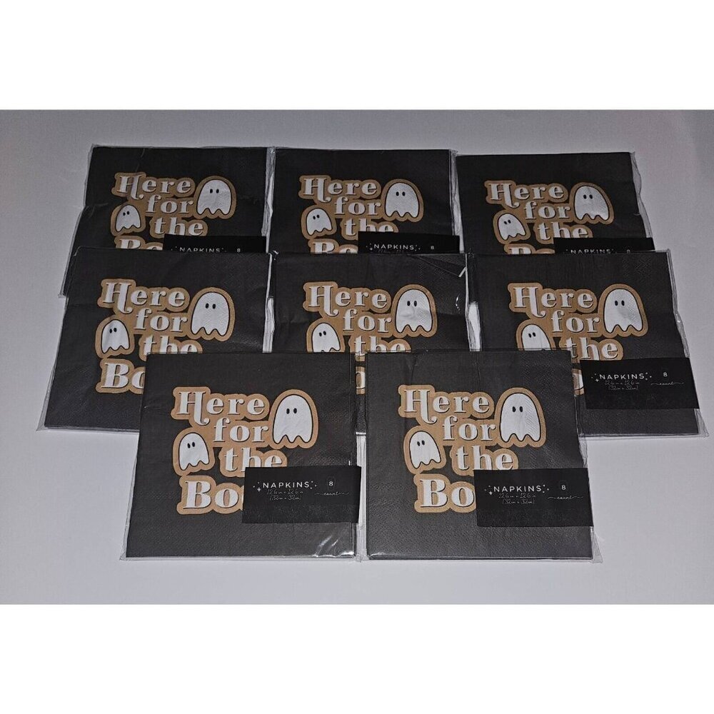 NEW 8 Packages Halloween Napkins (8/pack) Here for the Booos Ghost Boos Booze